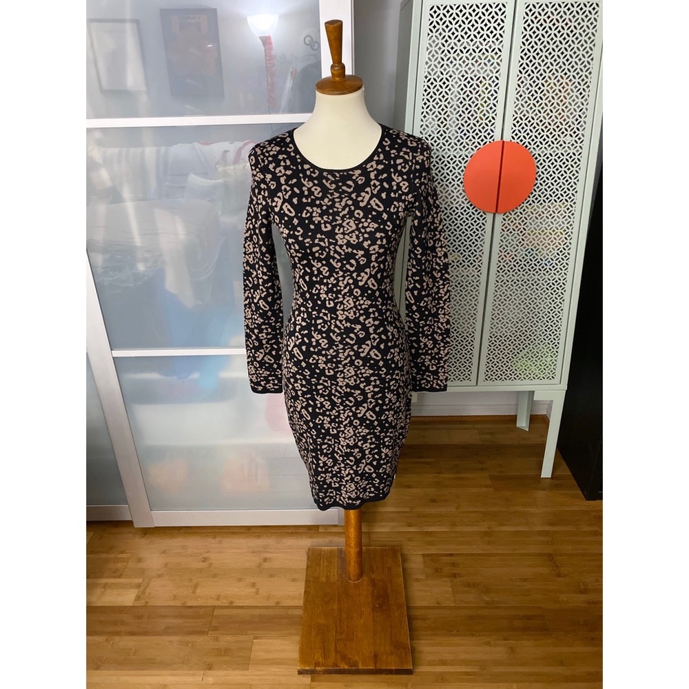 Belle Badgley Mischka Leopard Print Sweater Dress